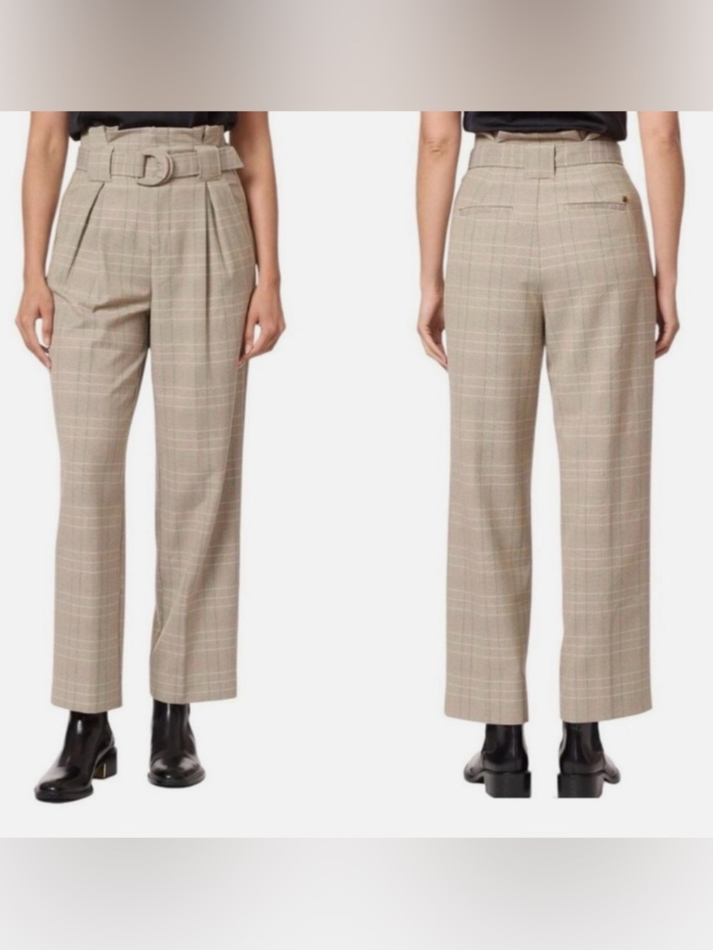 Scotch & Soda Plaid Belted Paperbag Trouser Pants Women's 2 High Rise Pleated